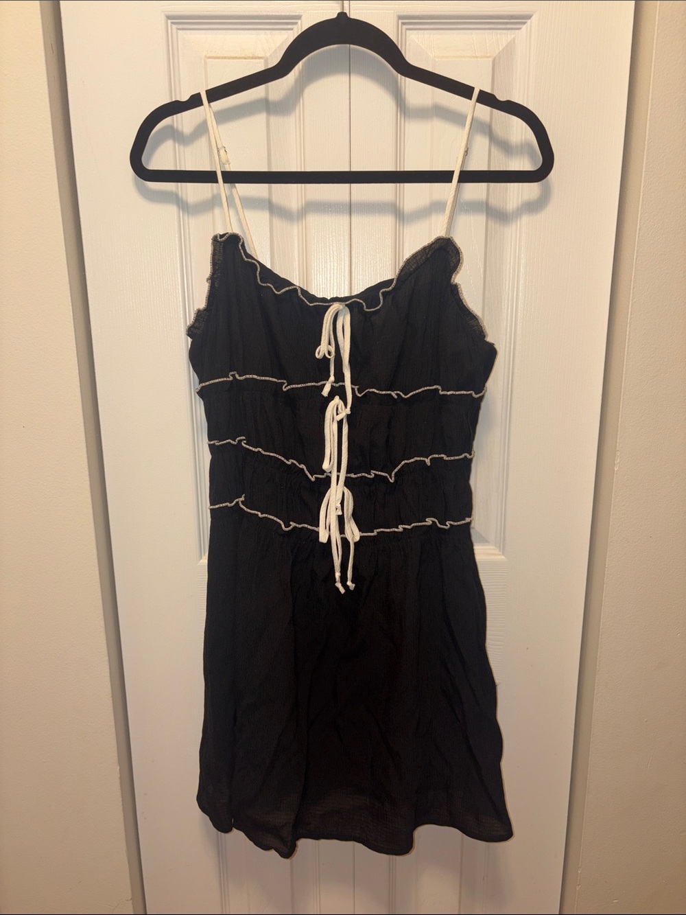 Papermoon Black Mini Dress with White Contrast Ties